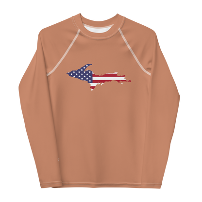 Michigan Upper Peninsula Rash Guard (w/ UP USA Flag) | Youth - Copper Color