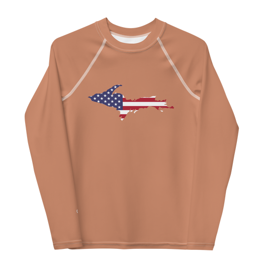 Michigan Upper Peninsula Rash Guard (w/ UP USA Flag) | Youth - Copper Color