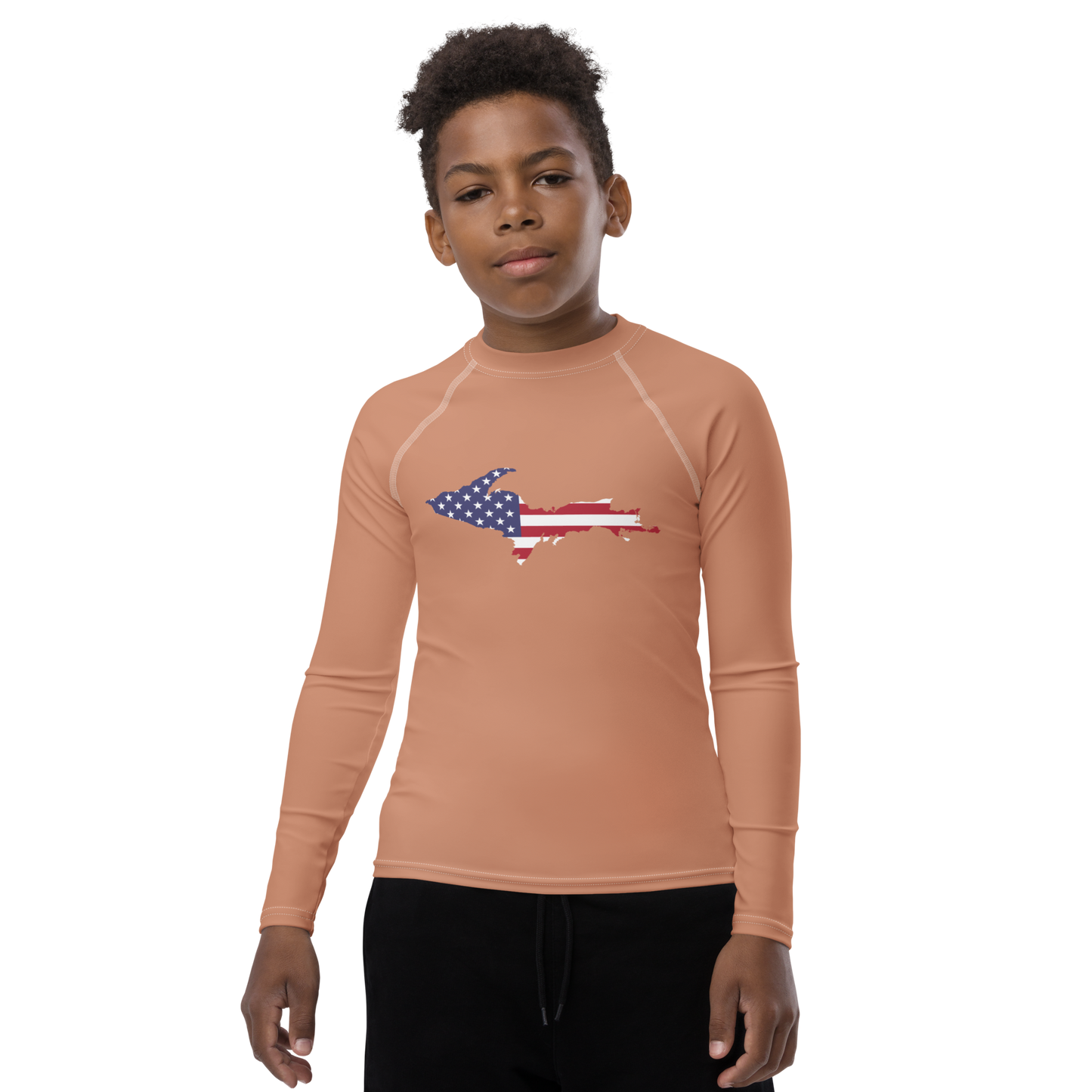 Michigan Upper Peninsula Rash Guard (w/ UP USA Flag) | Youth - Copper Color