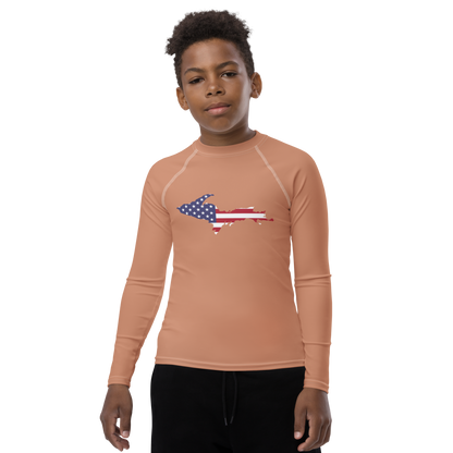 Michigan Upper Peninsula Rash Guard (w/ UP USA Flag) | Youth - Copper Color