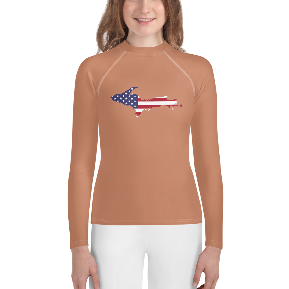 Michigan Upper Peninsula Rash Guard (w/ UP USA Flag) | Youth - Copper Color