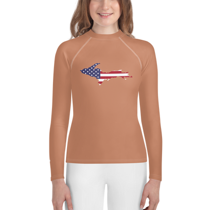 Michigan Upper Peninsula Rash Guard (w/ UP USA Flag) | Youth - Copper Color