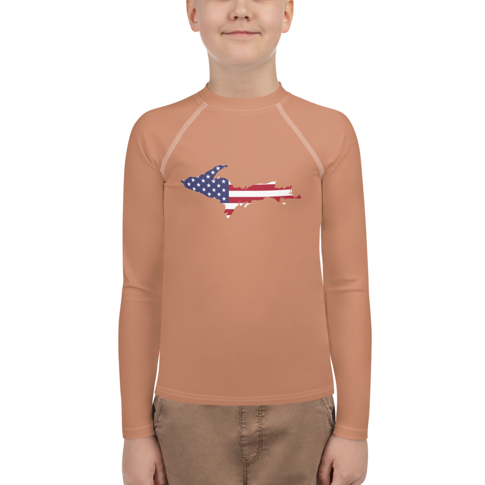 Michigan Upper Peninsula Rash Guard (w/ UP USA Flag) | Youth - Copper Color