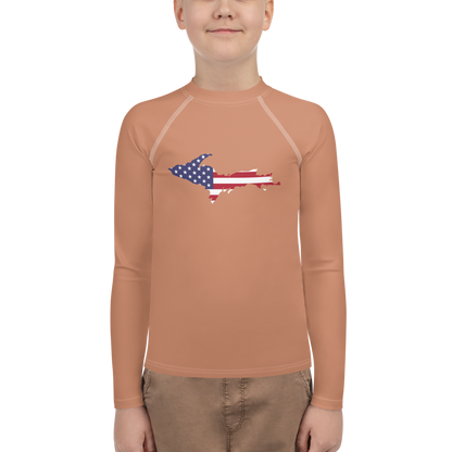 Michigan Upper Peninsula Rash Guard (w/ UP USA Flag) | Youth - Copper Color