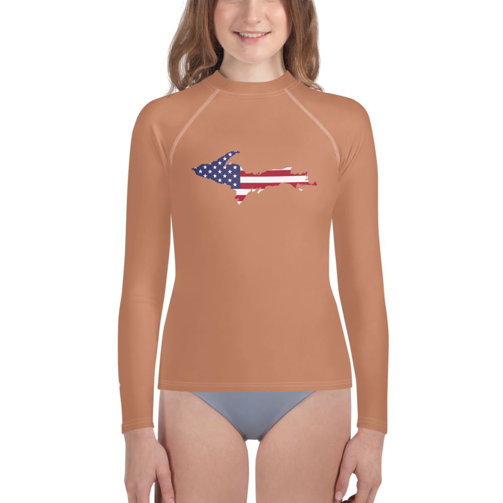 Michigan Upper Peninsula Rash Guard (w/ UP USA Flag) | Youth - Copper Color