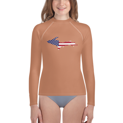 Michigan Upper Peninsula Rash Guard (w/ UP USA Flag) | Youth - Copper Color