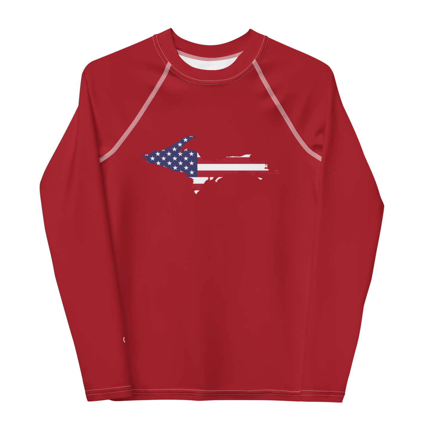 Michigan Upper Peninsula Rash Guard (w/ UP USA Flag) | Youth - Thimbleberry Red