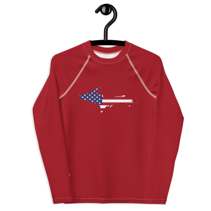 Michigan Upper Peninsula Rash Guard (w/ UP USA Flag) | Youth - Thimbleberry Red