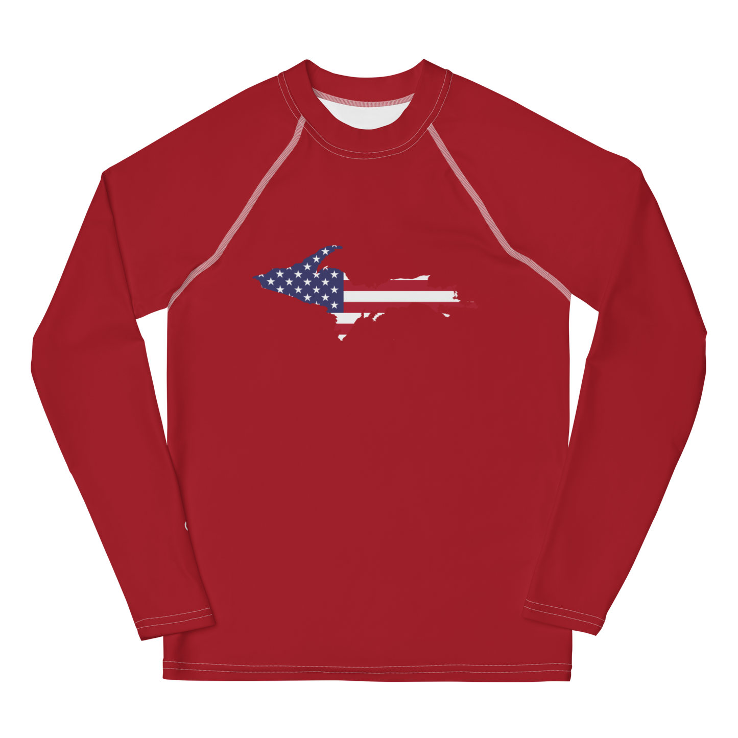 Michigan Upper Peninsula Rash Guard (w/ UP USA Flag) | Youth - Thimbleberry Red