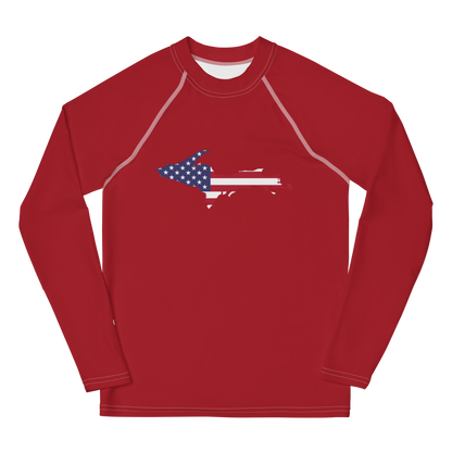 Michigan Upper Peninsula Rash Guard (w/ UP USA Flag) | Youth - Thimbleberry Red