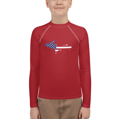 Michigan Upper Peninsula Rash Guard (w/ UP USA Flag) | Youth - Thimbleberry Red