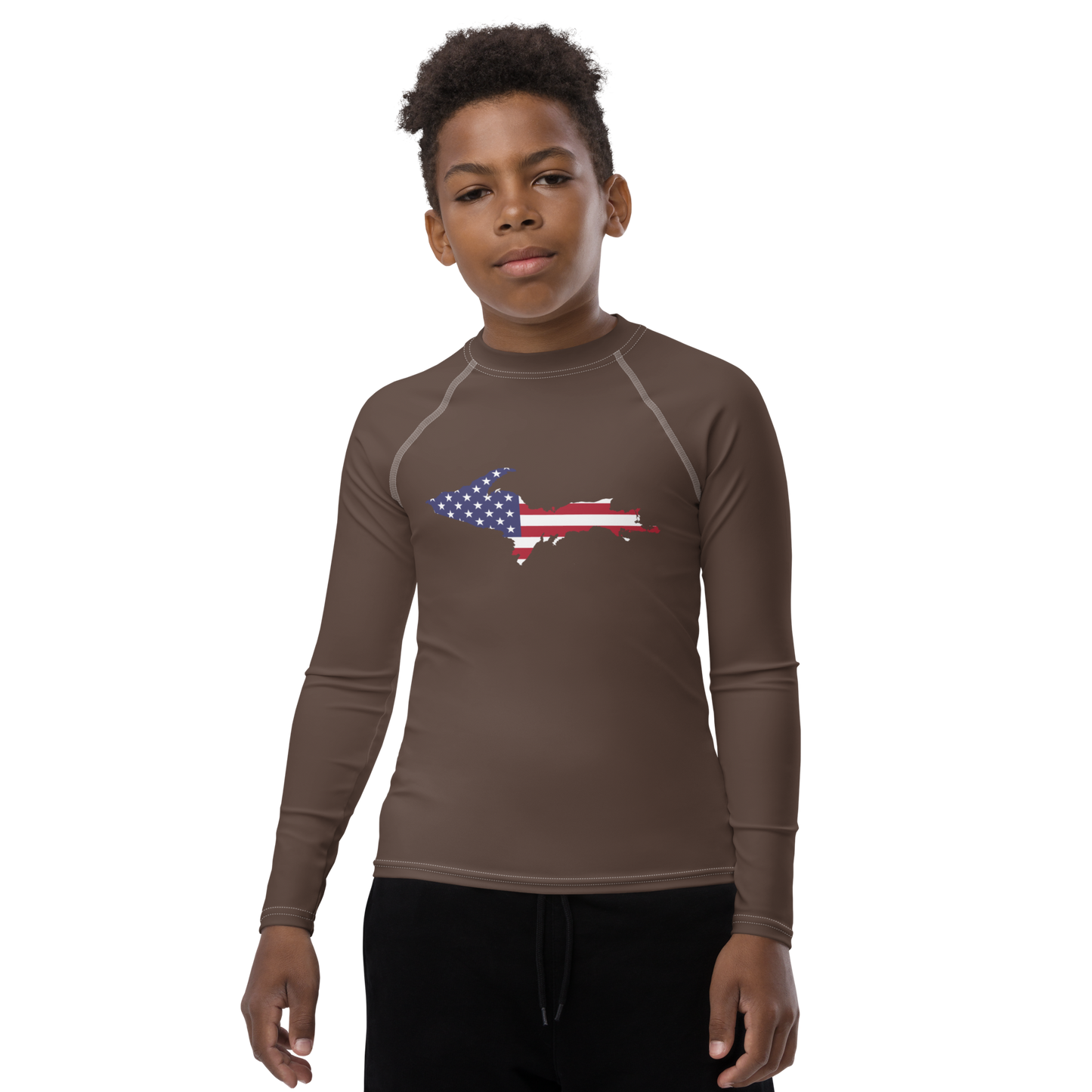 Michigan Upper Peninsula Rash Guard (w/ UP USA Flag) | Youth - Hickory Color