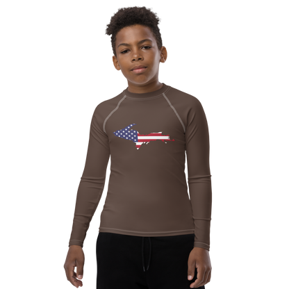 Michigan Upper Peninsula Rash Guard (w/ UP USA Flag) | Youth - Hickory Color