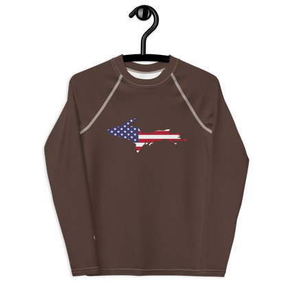 Michigan Upper Peninsula Rash Guard (w/ UP USA Flag) | Youth - Hickory Color