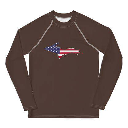 Michigan Upper Peninsula Rash Guard (w/ UP USA Flag) | Youth - Hickory Color