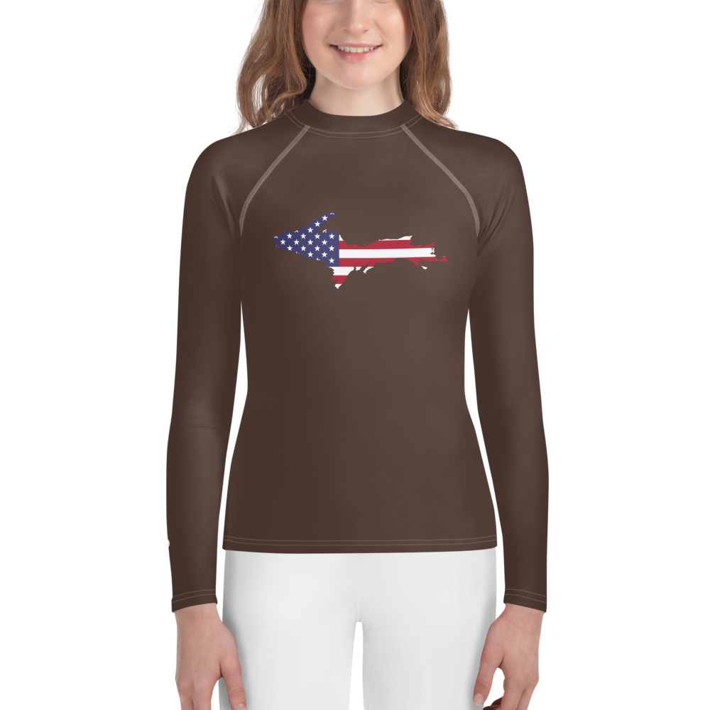 Michigan Upper Peninsula Rash Guard (w/ UP USA Flag) | Youth - Hickory Color