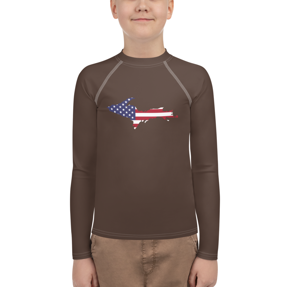 Michigan Upper Peninsula Rash Guard (w/ UP USA Flag) | Youth - Hickory Color