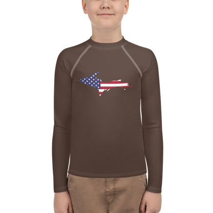 Michigan Upper Peninsula Rash Guard (w/ UP USA Flag) | Youth - Hickory Color