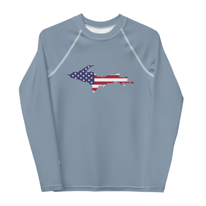 Michigan Upper Peninsula Rash Guard (w/ UP USA Flag) | Youth - B-24 Grey