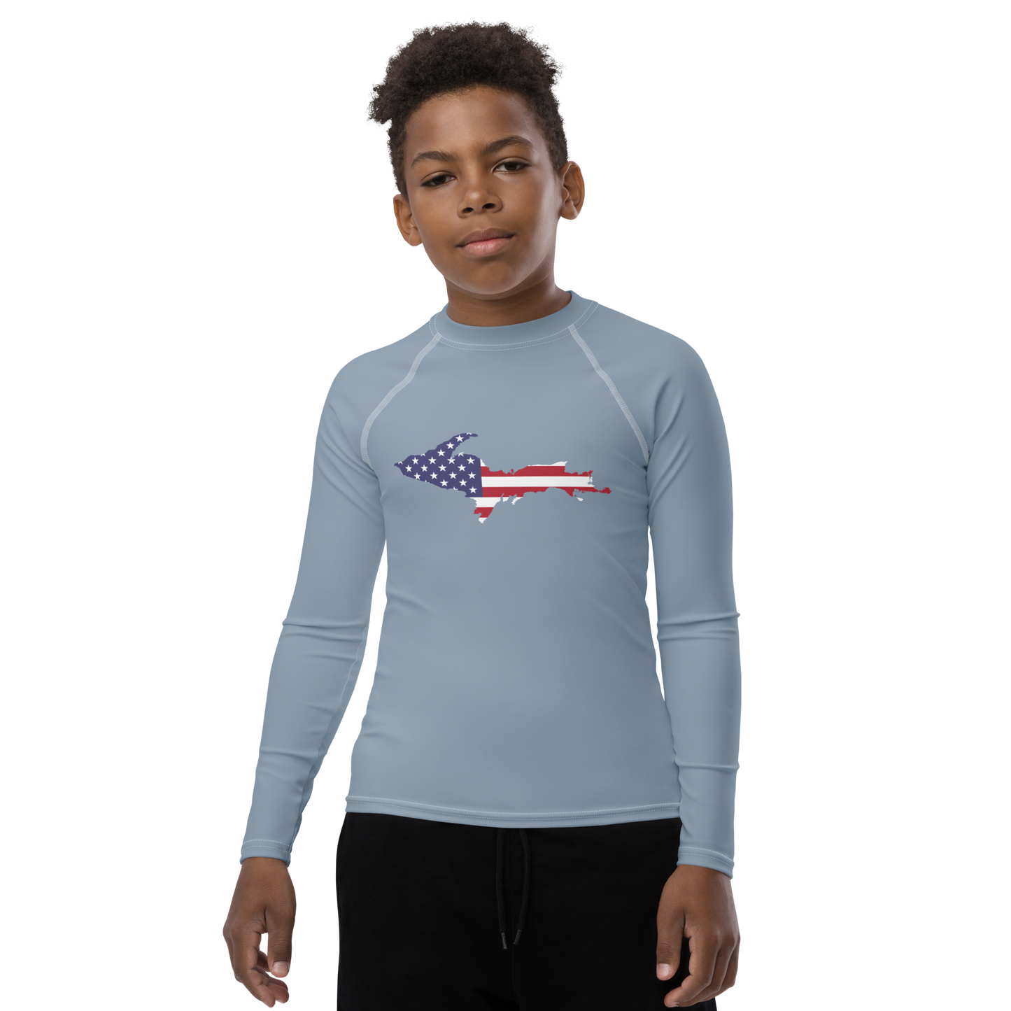 Michigan Upper Peninsula Rash Guard (w/ UP USA Flag) | Youth - B-24 Grey