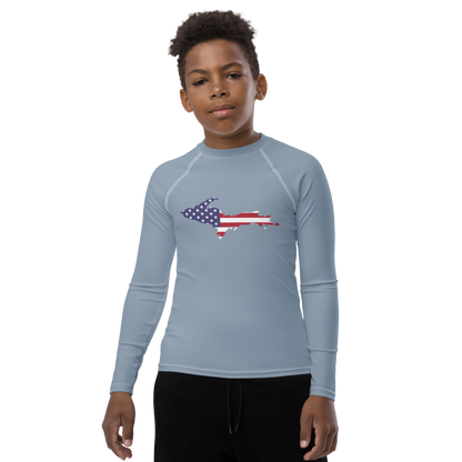 Michigan Upper Peninsula Rash Guard (w/ UP USA Flag) | Youth - B-24 Grey