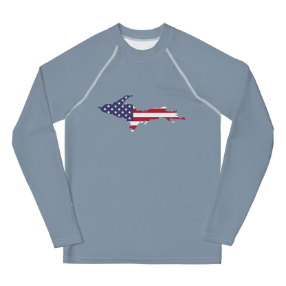 Michigan Upper Peninsula Rash Guard (w/ UP USA Flag) | Youth - B-24 Grey