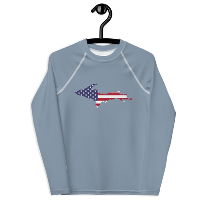 Michigan Upper Peninsula Rash Guard (w/ UP USA Flag) | Youth - B-24 Grey