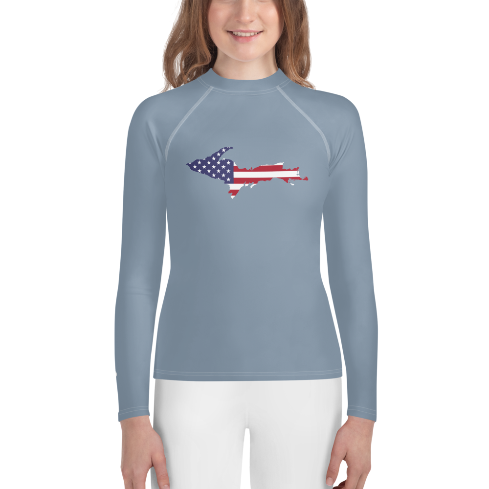 Michigan Upper Peninsula Rash Guard (w/ UP USA Flag) | Youth - B-24 Grey