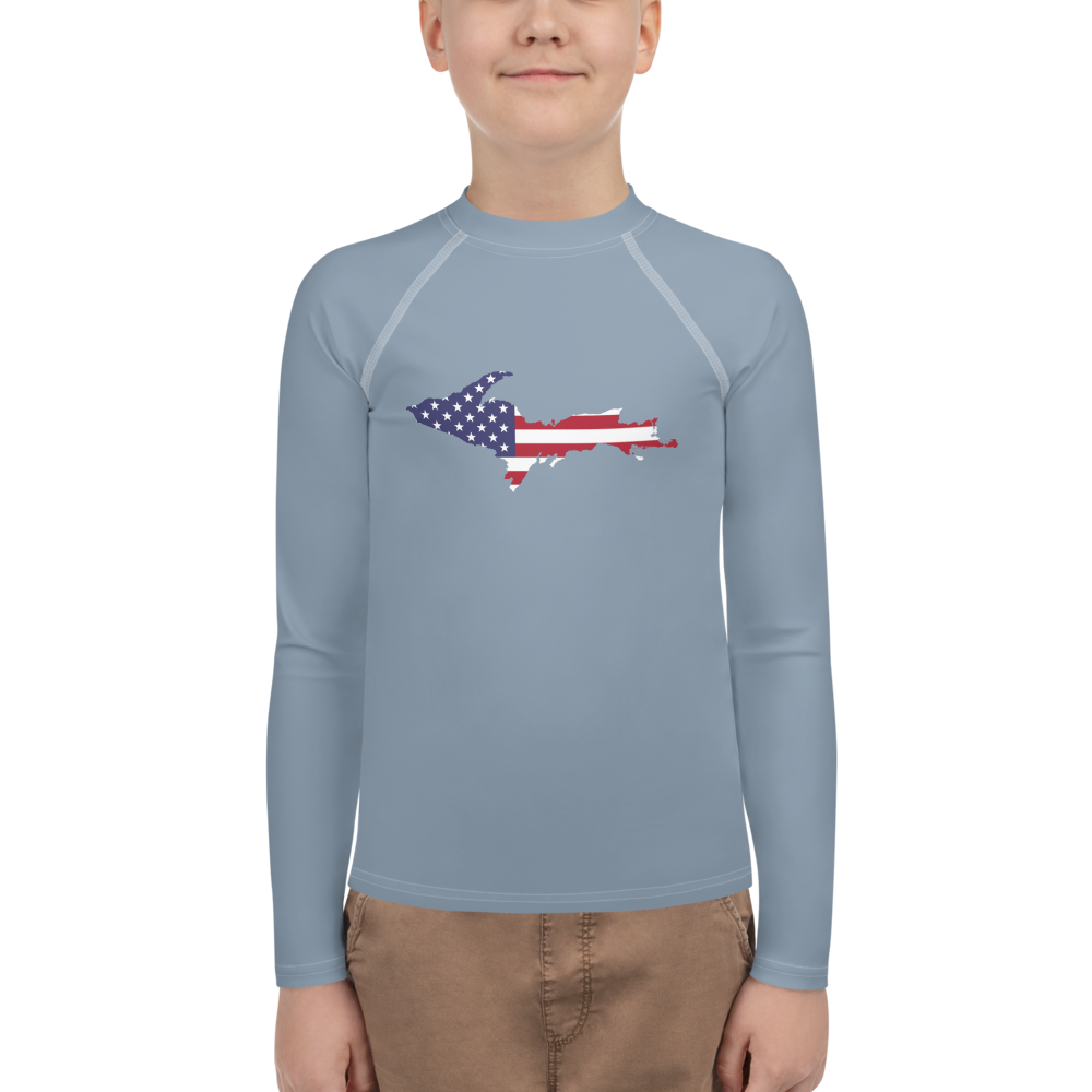 Michigan Upper Peninsula Rash Guard (w/ UP USA Flag) | Youth - B-24 Grey