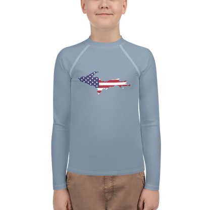 Michigan Upper Peninsula Rash Guard (w/ UP USA Flag) | Youth - B-24 Grey