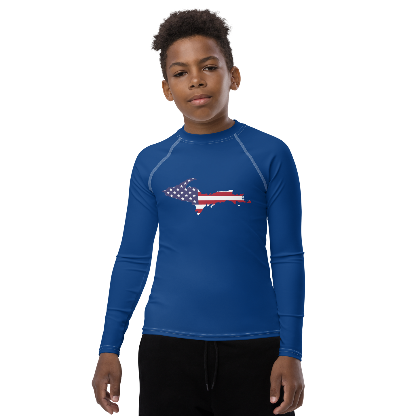 Michigan Upper Peninsula Rash Guard (w/ UP USA Flag) | Youth - Dearborn Blue