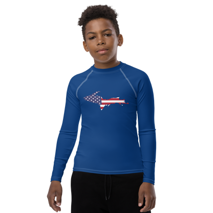 Michigan Upper Peninsula Rash Guard (w/ UP USA Flag) | Youth - Dearborn Blue