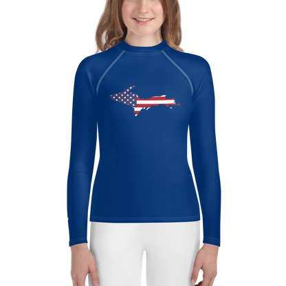 Michigan Upper Peninsula Rash Guard (w/ UP USA Flag) | Youth - Dearborn Blue