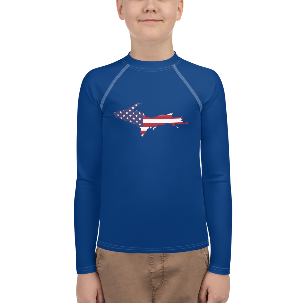 Michigan Upper Peninsula Rash Guard (w/ UP USA Flag) | Youth - Dearborn Blue