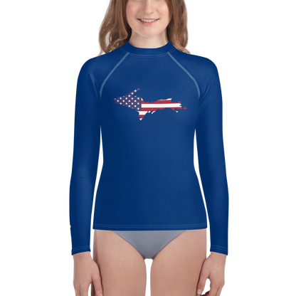 Michigan Upper Peninsula Rash Guard (w/ UP USA Flag) | Youth - Dearborn Blue