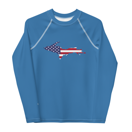 Michigan Upper Peninsula Rash Guard (w/ UP USA Flag) | Youth - Lake Superior Blue