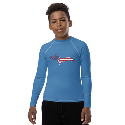 Michigan Upper Peninsula Rash Guard (w/ UP USA Flag) | Youth - Lake Superior Blue