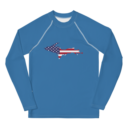 Michigan Upper Peninsula Rash Guard (w/ UP USA Flag) | Youth - Lake Superior Blue