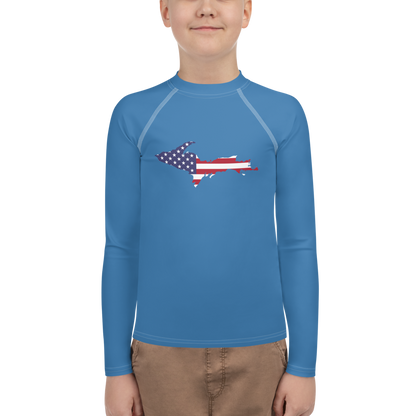 Michigan Upper Peninsula Rash Guard (w/ UP USA Flag) | Youth - Lake Superior Blue