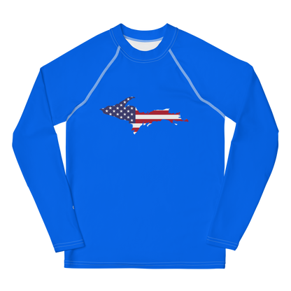 Michigan Upper Peninsula Rash Guard (w/ UP USA Flag) | Youth - Motor Town Blue