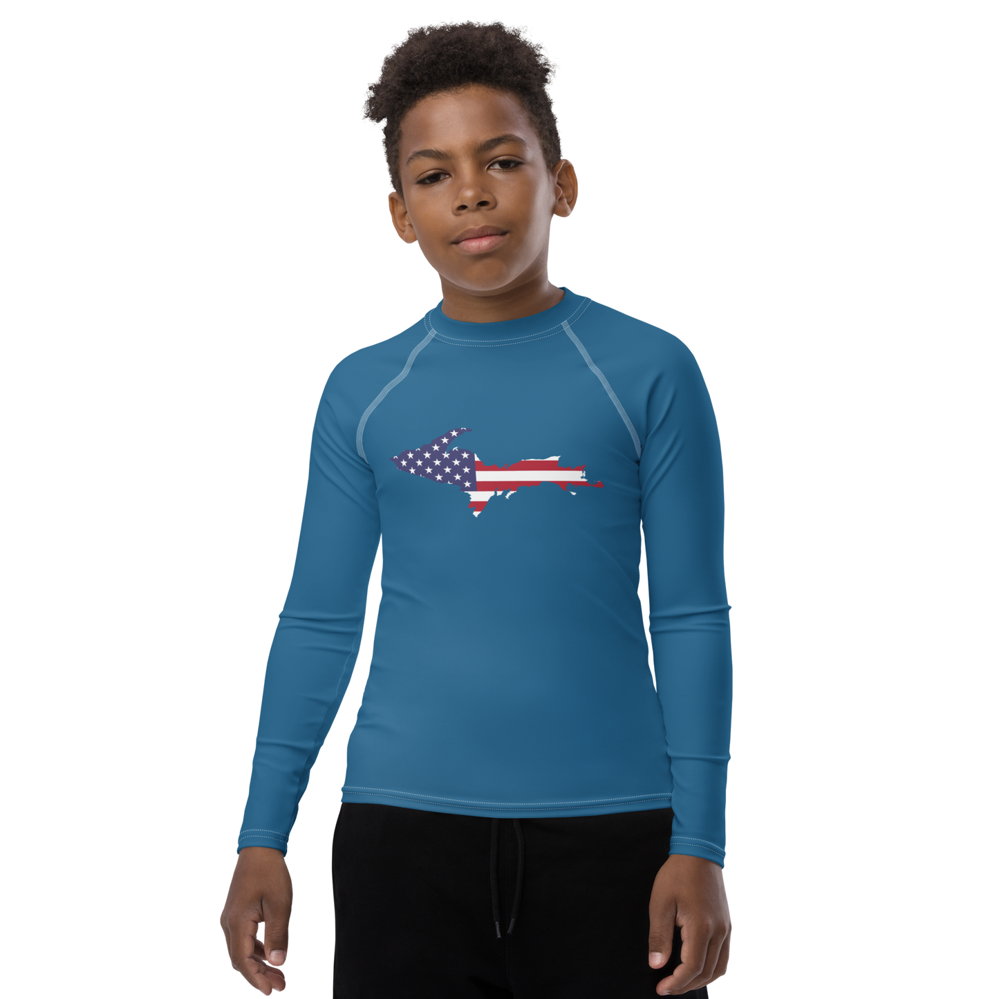 Michigan Upper Peninsula Rash Guard (w/ UP USA Flag) | Youth - Blueberry