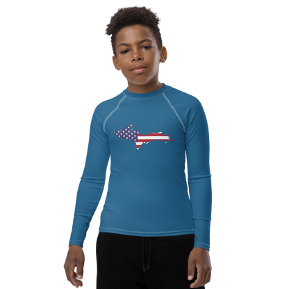 Michigan Upper Peninsula Rash Guard (w/ UP USA Flag) | Youth - Blueberry