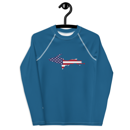 Michigan Upper Peninsula Rash Guard (w/ UP USA Flag) | Youth - Blueberry