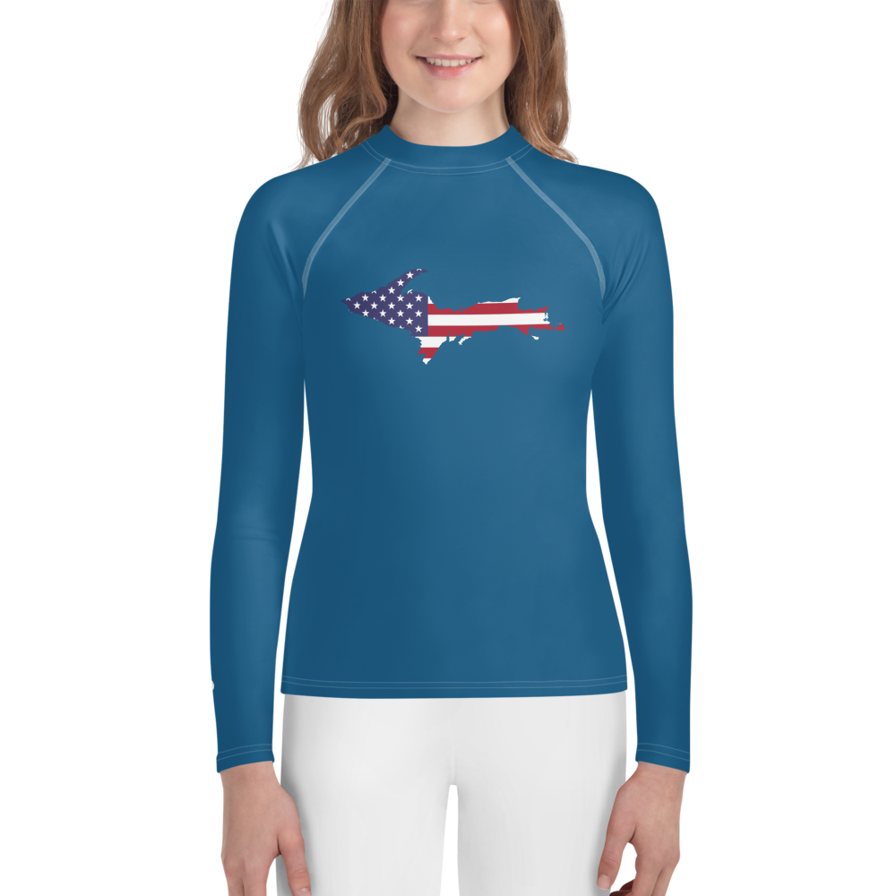 Michigan Upper Peninsula Rash Guard (w/ UP USA Flag) | Youth - Blueberry