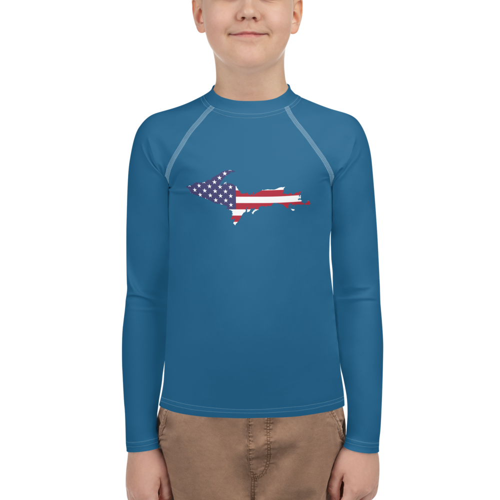 Michigan Upper Peninsula Rash Guard (w/ UP USA Flag) | Youth - Blueberry