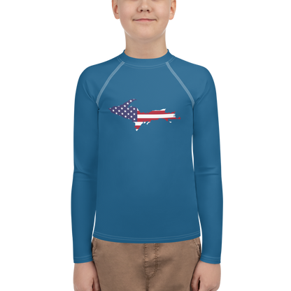 Michigan Upper Peninsula Rash Guard (w/ UP USA Flag) | Youth - Blueberry