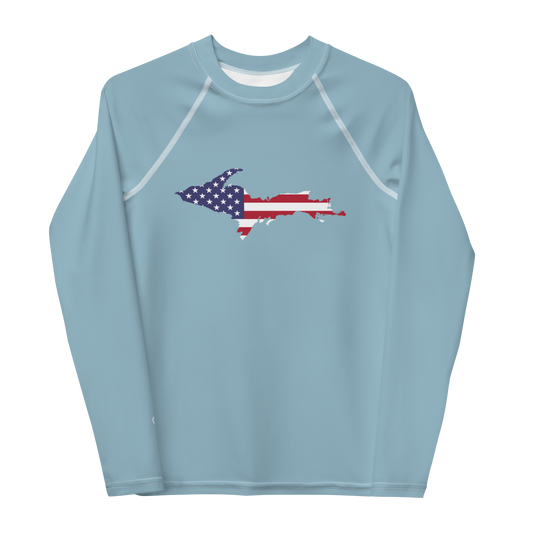 Michigan Upper Peninsula Rash Guard (w/ UP USA Flag) | Youth - Opal Blue