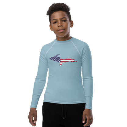 Michigan Upper Peninsula Rash Guard (w/ UP USA Flag) | Youth - Opal Blue