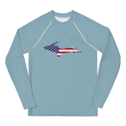 Michigan Upper Peninsula Rash Guard (w/ UP USA Flag) | Youth - Opal Blue