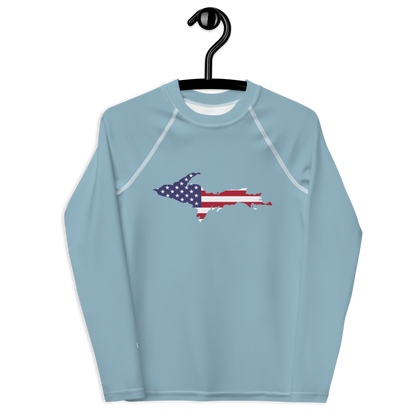 Michigan Upper Peninsula Rash Guard (w/ UP USA Flag) | Youth - Opal Blue